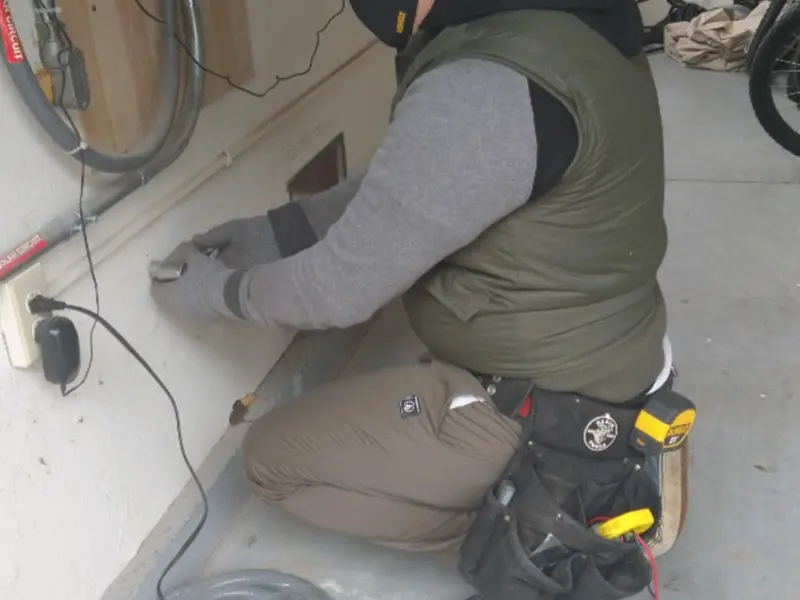 Electrician performing outlet wiring in a Coto de Caza garage